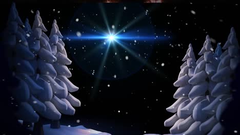 Animation-Von-Schnee,-Der-über-Die-Nächtliche-Winterlandschaft-Fällt