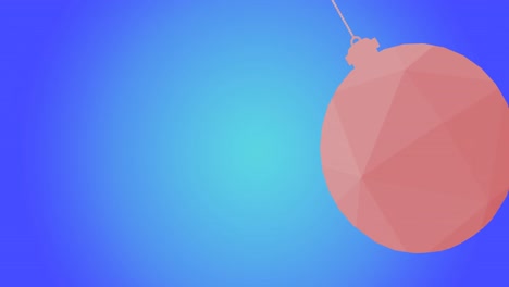 Animation-of-pink-christmas-bauble-over-blue-background