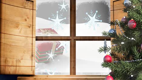 Animation-Der-Winterlandschaft-Aus-Der-Fensteransicht