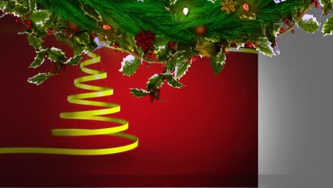 Animation-of-christmas-decorations-over-red-background