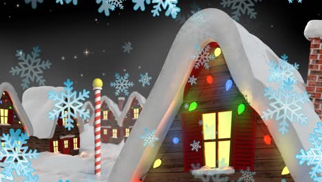 Animation-Von-Schnee,-Der-über-Häuser-In-Einer-Winterlandschaft-Fällt