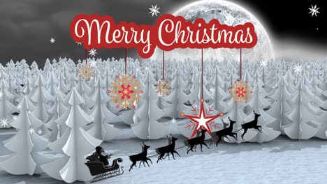 Animation-of-christmas-greetings-and-snow-over-winter-scenery
