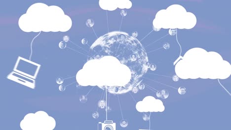 Animation-Des-Globus-Und-Netzwerks-Von-Verbindungen-über-Cloud-Symbolen