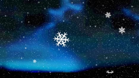 Animation-of-snow-falling-on-black-and-blue-background