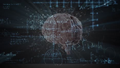 Animation-of-human-brain-spinning-over-mathematical-equations-on-black-board