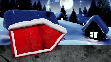 Animation-Einer-Roten-Holztafel-Mit-Fallendem-Schnee-Und-Winterlandschaft