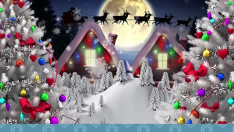 Animation-Von-Weihnachtsbäumen-Mit-Fallendem-Schnee-Und-Winterlandschaft