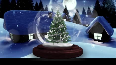 Animation-of-snow-globe-over-snow-falling-and-winter-scenery