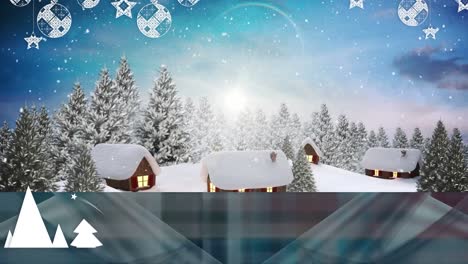 Animation-of-christmas-decoration-snow-falling-and-winter-scenery