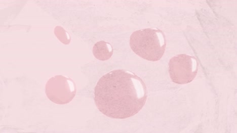 Animation-of-pink-bubbles-moving-and-pulsating-on-pink-distressed-background