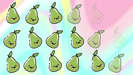 Animation-of-green-pear-repeated-over-colorful-background