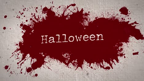 Animation-of-halloween-text-over-blood-stain-on-beige-background