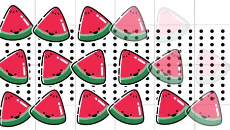 Animation-Von-Wassermelonen-über-Formen-Auf-Weißem-Hintergrund