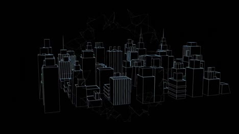 Animación-De-Redes-De-Conexiones-Sobre-Dibujo-De-Paisaje-Urbano-En-3D.