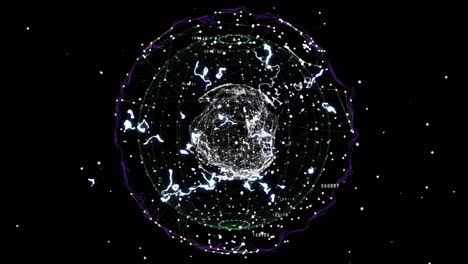 Animation-of-spinning-globe-and-network-of-connections-on-black-background