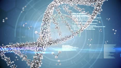 Animation-Eines-DNA-Strangs,-Der-Sich-über-Die-Medizinische-Datenverarbeitung-Dreht
