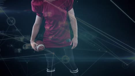 Animation-Des-Netzwerks-Von-Verbindungen-über-Einen-Kaukasischen-American-Football-Spieler