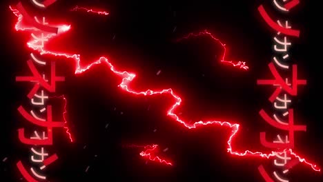 Animation-of-red-symbols-over-lightnings-on-black-background