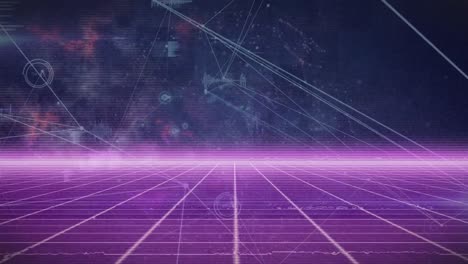 Animation-of-purple-grid-over-network-of-connections