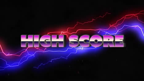 Animation-Von-Highscore-Text-über-Blitzen-Auf-Schwarzem-Hintergrund