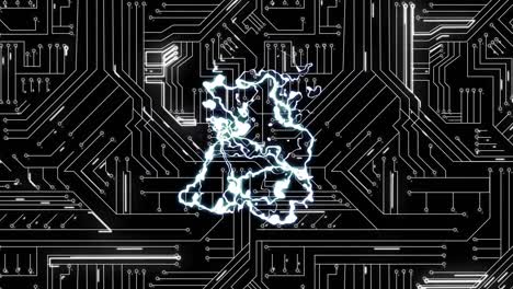 Animation-of-glowing-white-liquid-light-over-white-motherboard-on-black-background