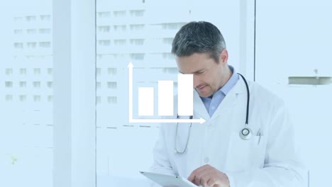 Animation-of-graph-over-male-doctor-using-tablet