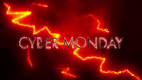 Animation-of-cyber-monday-text-over-lightnings-on-black-background