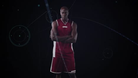Animation-Des-Netzwerks-Von-Verbindungen-über-Einen-Afroamerikanischen-Basketballspieler
