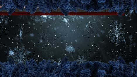Animation-of-snow-falling-with-fir-tree-branches