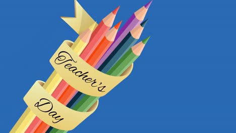 Animation-Des-Textes-Zum-Lehrertag-über-Bleistiften-Auf-Blauem-Hintergrund