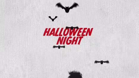 Animation-Von-Halloween-Nachttext-über-Fliegenden-Fledermäusen-Auf-Grauem-Hintergrund