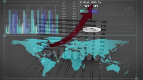 Animación-Del-Procesamiento-De-Datos-Y-Estadísticas-Financieras-Sobre-El-Mapa-Mundial