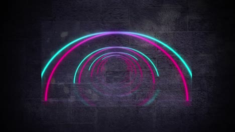 Animation-of-colourful-neon-circles-on-gray-background