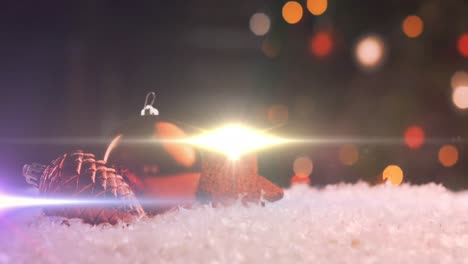 Animation-Von-Lichtpunkten-über-Weihnachtsdekorationen