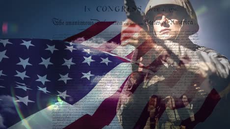 Animation-of-document-over-flag-of-usa-and-caucasian-male-soldier