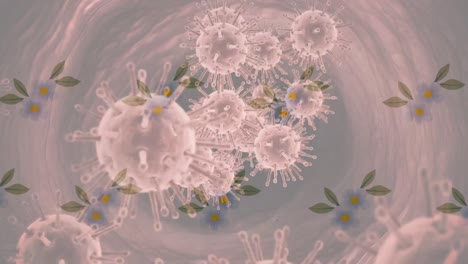 Animation-of-covid-19-cells-over-falling-flowers