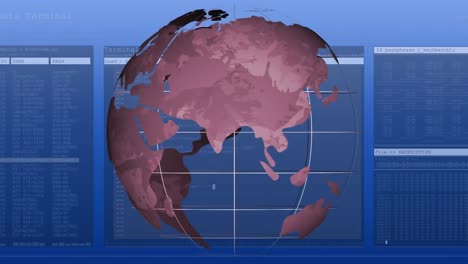 Animation-Eines-Sich-Drehenden-Globus-über-Der-Datenverarbeitung
