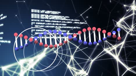 Animation-Der-DNA-Kette-über-Computerdaten-Und-Netzwerk-Von-Verbindungen-Auf-Schwarzem-Hintergrund