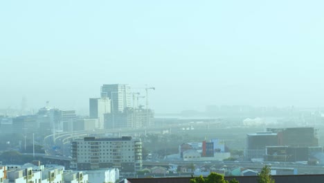 General-view-of-cityscape-with-multiple-modern-buildings-with-cloudless-sky