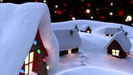 Animation-Einer-Winterlandschaft-Mit-Dekorierten-Häusern-Auf-Schwarzem-Hintergrund