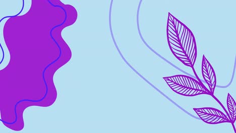 Animation-Von-Violetten-Blättern-Und-Abstrakten-Organischen-Formen,-Die-Sich-Auf-Hellblauem-Hintergrund-Bewegen