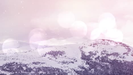 Animation-of-spots-of-light-floating-over-winter-landscape