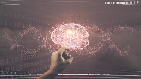 Animation-of-binary-coding-over-human-finger-touching-digital-brain