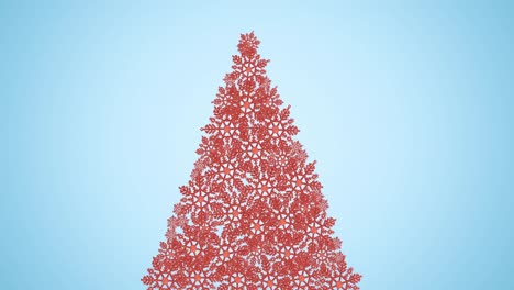 Animation-of-christmas-tree-formed-with-red-snowflakes-on-blue-background