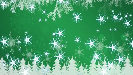 Animation-of-falling-snowflakes-on-green-background
