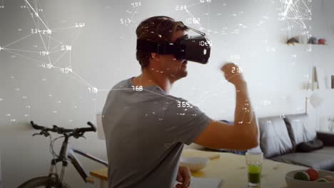 Animation-of-network-of-connections-and-data-processing-over-man-in-vr-headset
