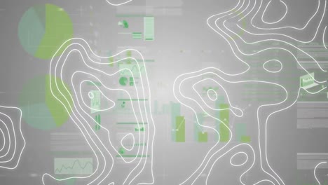 Animation-Von-Isohypsen-Und-Datenverarbeitung-Auf-Grauem-Hintergrund