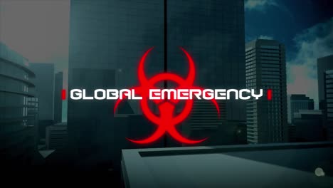 Animation-of-global-emergency-text-over-cityscape