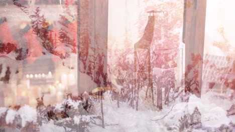 Animation-Der-Winterlandschaft-über-Durch-Das-Fenster-Gesehenen-Weihnachtsdekorationen