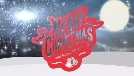 Animation-Von-Weihnachts--Und-Neujahrsgrüßen-Mit-Schnee,-Der-In-Der-Winterlandschaft-Fällt